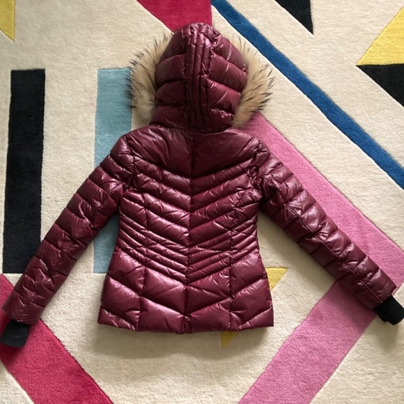 Andew Marc Rissa Burgundy Red Maroon Raccoon Fur Trim Hood Down Winter Coat XS - Picture 5 of 11